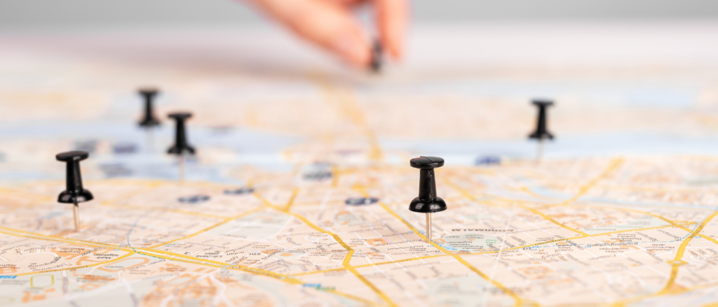 push pins on map to show site selection